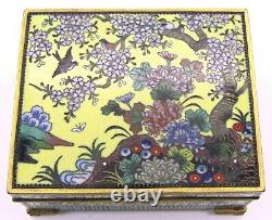 Japanese Cloisonné Box Meiji Period Bird Trees Flowers EXCEPTIONAL Fine Work