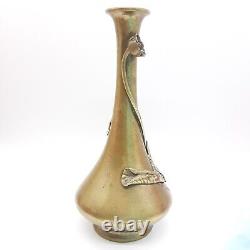 Japanese Fine Art Bronze Lily Sculpture Art Nouveau Vase Antique Meiji Period