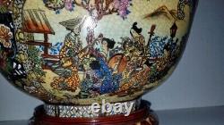 Japanese Fine Meiji Satsuma Geisha's Garden Song Bowl withWood Stand