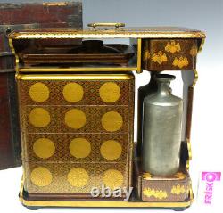 Japanese Lunch Box Antique Meiji Period Fine Quality Makie Chrysanthemum Pattern