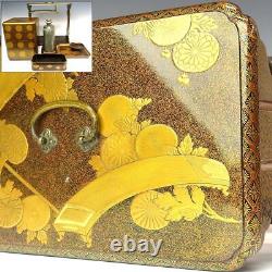 Japanese Lunch Box Antique Meiji Period Fine Quality Makie Chrysanthemum Pattern