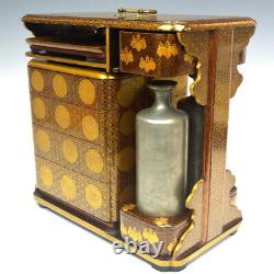 Japanese Lunch Box Antique Meiji Period Fine Quality Makie Chrysanthemum Pattern