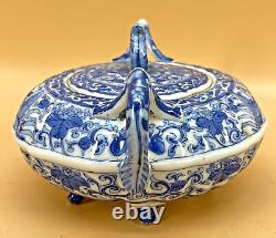 Japanese Meiji Blue & White Seto Bowl With Fine Decorations