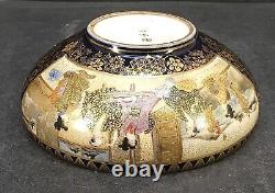 Japanese Meiji Cobalt Blue Satsuma Bowl with Fine Decorations, Signed