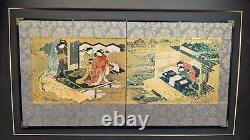 Japanese Petite Fine Woman's Hand Painted Garden Screen