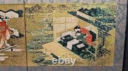 Japanese Petite Fine Woman's Hand Painted Garden Screen