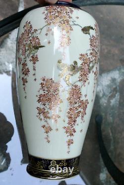 Japanese Satsuma Porcelain Vase 9 tall waterfall finely detailed birds Meiji