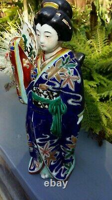 Japanese old hand painted Kutani lady statue in fine colour