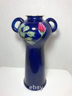 Japanese satsuma 17 handled floor vase enameled hand painted. Circa Unknown