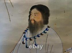Japanese watercolor on silk painting scroll fine painted Emperor Jinmu