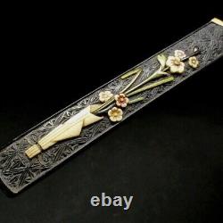 Kozuka Japanese Sword Japan Antique Flowers Fine Carving Shibayama Work Edo era