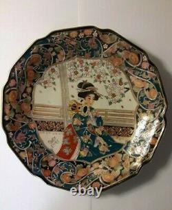 Large Fine Japanese Satsuma Crackled Porcelain Plate Gold Gilt Ruffle Rim Signed