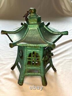 Large Japanese Fine Antique Cast Iron Pagoda Hanging Lantern Garden Lamp