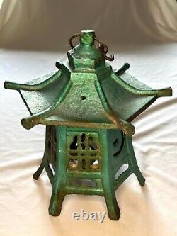 Large Japanese Fine Antique Cast Iron Pagoda Hanging Lantern Garden Lamp