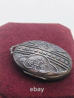 Large Victorian English Sterling Silver Photo Locket Pendant Japanese Influence