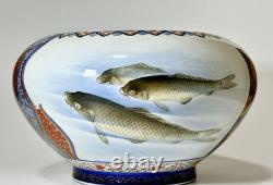 MEIJI Era Carp Fish Porcelain Large Bowl 12.2 inch Antique Fine art Japanese