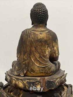 Meiji Wood Buddha Sculpture Japanese Icon Fine Old Scholar Art Carving Antique
