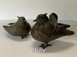 Metal Bird Sculpture Japanese Fine Old Vintage Antique Pair CAST IRON NATURE