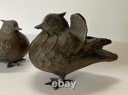 Metal Bird Sculpture Japanese Fine Old Vintage Antique Pair CAST IRON NATURE