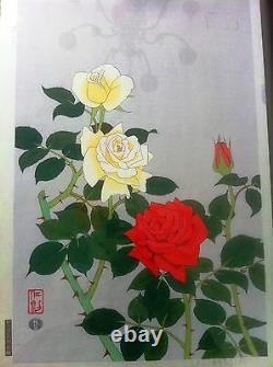 Nisaburo Ito Roses Japanese woodblock print, Nice fine details
