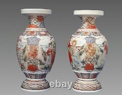 PAIR Japanese Satsuma Vases VERY FINE haloed figures MEIJI PERIOD