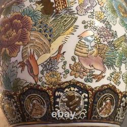 PEACOCK BIRD Old IMARI Ware Vase 13.3 inch Japanese Antique MEIJI Era Fine Art