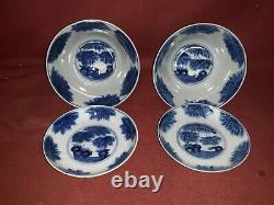 Pair Fine Antique Japanese Porcelain Blue and White Bowls with lids