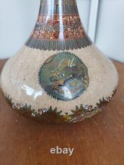 Pair RARE Dragon & Very Fine Phoenix Butterfly Japanese Cloisonne Trumpet Vase
