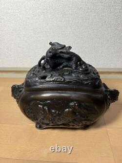 QILIN Bronze Censer 9 inch Japanese Antique Old Incense Burner KORO Fine Art