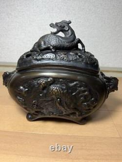 QILIN Bronze Censer 9 inch Japanese Antique Old Incense Burner KORO Fine Art