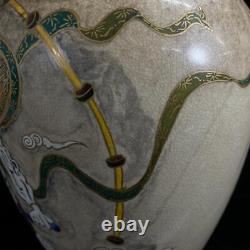 RAIJIN Thunder God SATSUMA ware Vase 12.4 inch Antique Old Fine Art Japanese