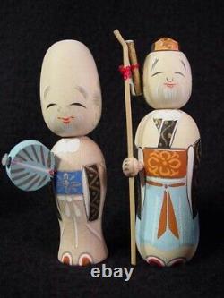 RARE 7 Lucky Gods Nodder Kokeshi Doll Set Fine Detail Old Stock 1960's Mint