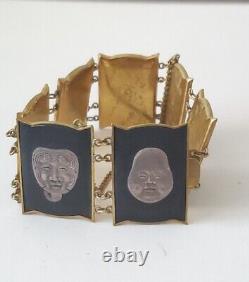 RARE EHTF Beautiful Antique 1920's Japanese Kabuki Mask Panel Bracelet