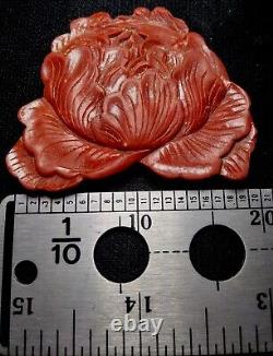 RARE Estate Antique 17th Century Red Angel Skin Coral Carved Into Rose Flower