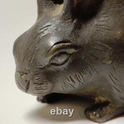 Rabbit Old Bronze Small Statue Japanese Antique Metalwork Fine art Figurine
