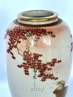 Rare Antique Exotic Bird Scene Fine Hand Painted Japanese Satsuma Vase