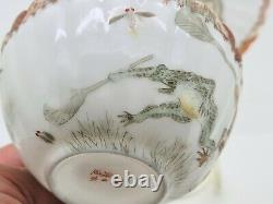 Rare Antique Japanese Fine Porcelain Cup & Saucer Satsuma Kutani Frogs AE1