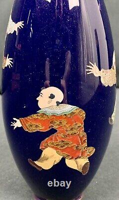 Rare Antique Meiji Era Fine Silver Wire Japanese Cloisonne Vase Children At Play