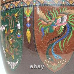 Rare! Japanese Antique Meiji Ando Cloisonne Fine Komon Phoenix Dragon Large Vase