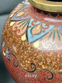 Rare Set Antique Meiji Era Fine Goldstone Kyoto School Japanese Cloisonne Vase