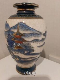 SATSUMA Ware LANDSCAPE Pattern Vase 6.3 inch Antique MEIJI Old Fine Art Japanese