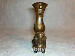 SHISHI LION Bronze Statue VASE 6.1 in Japanese Antique MEIJI Era Fine Art Metal