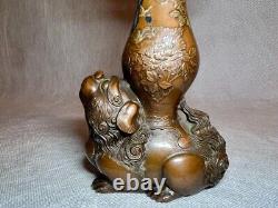 SHISHI LION Bronze Statue VASE 6.1 in Japanese Antique MEIJI Era Fine Art Metal