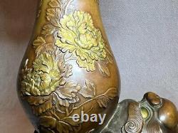 SHISHI LION Bronze Statue VASE 6.1 in Japanese Antique MEIJI Era Fine Art Metal