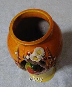 SUMIDA GAWA BIRD FLOWER UNIQUE VASE 9 inch Japanese Antique Old Pottery Fine Art