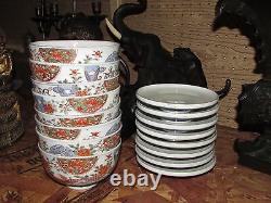 Set of 8 Fine Antique Japanese Imari Porcelain Covered Bowls