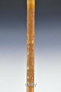 Signed Meji Period Japanese Bamboo Cane Carved with Rats & Monkey Fine Quality