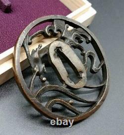 The figure watermark tsuba of the rabbit in the wave Fine sculpture Japanese s