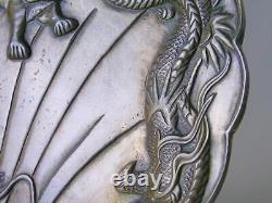 Tiger & Dragon Bronze relief plate 9.1 inch diameter Japanese antique fine art
