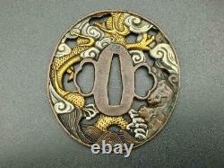 Tsuba, Copper, Clouds and dragons, Fine workmanship, Japanese antique 2